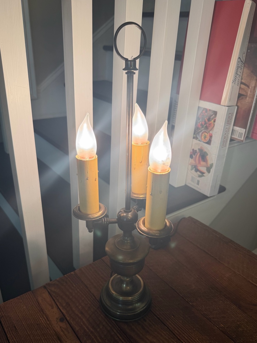 Vintage Brass Three-Arm Candle-Style Table Lamp